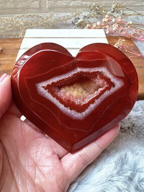 Gorgeous Carnelian Druzy Heart Carving